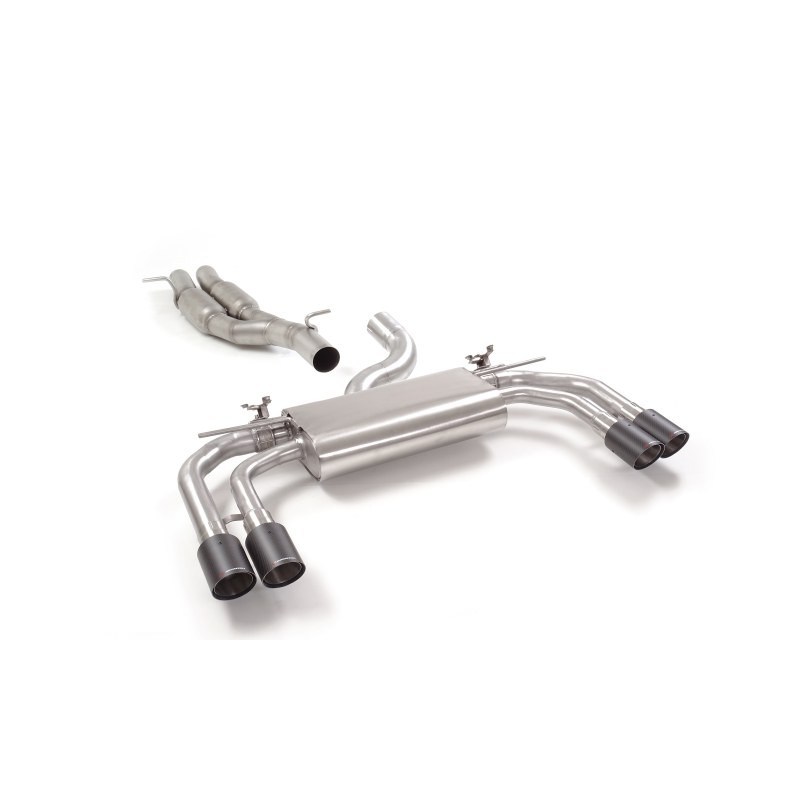 Silencieux intermédiaire en inox + Silencieux arrière duplex en inox g/d avec 2 sorties rondes Carbon Shot 90 mm décalées  
 .