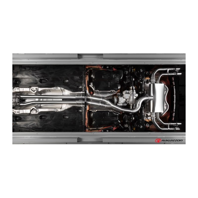 Tube intermédiaire groupe n sans silencieux en inox + Silencieux arrière duplex en inox g/d avec 2 sorties rondes Carbon Shot.