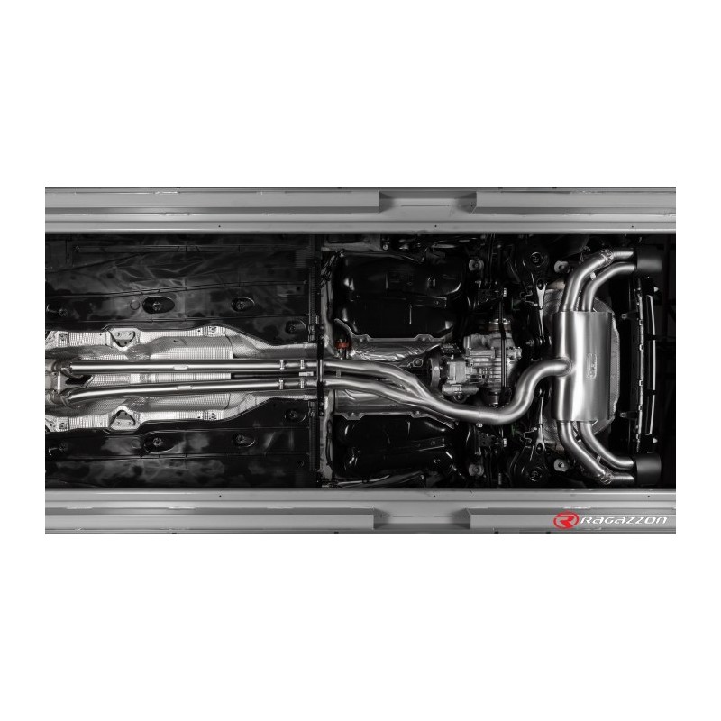 Tube intermédiaire groupe n sans silencieux en inox + Silencieux arrière duplex en inox g/d avec sortie ovale Black 152x102 m.