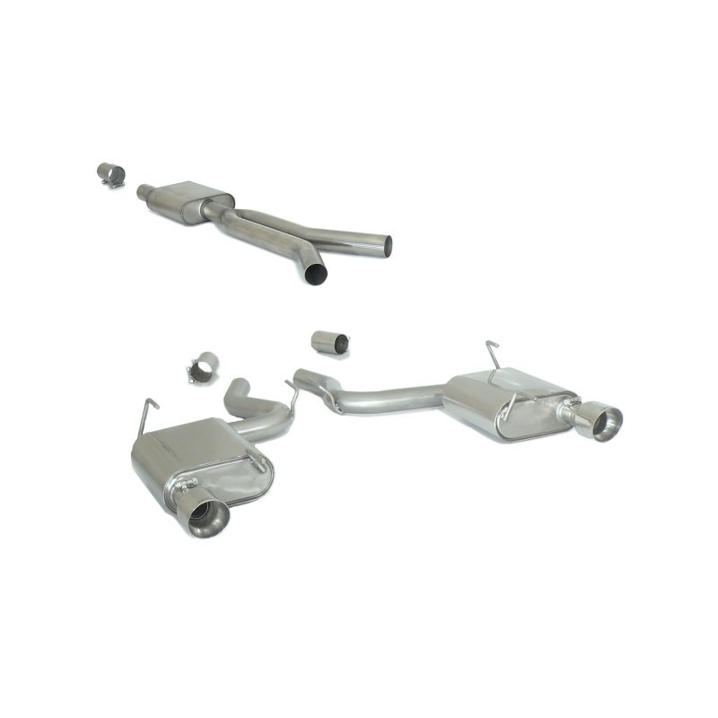 Silencieux intermédiaire en inox + Silencieux arrière duplex en inox g/d avec sortie ronde Sport Line 102 mm
 Ligne avec diam.