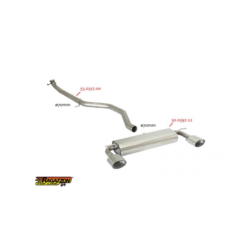 Silencieux arrière duplex en inox g/d avec 1 sortie ovale Sport Line 135x90 mm - Ligne avec diamètre majoré 70 mm