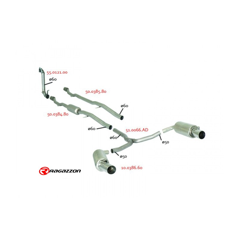 Silencieux arrière duplex en inox g/d avec 2 sorties rondes Sport Line 90 mm