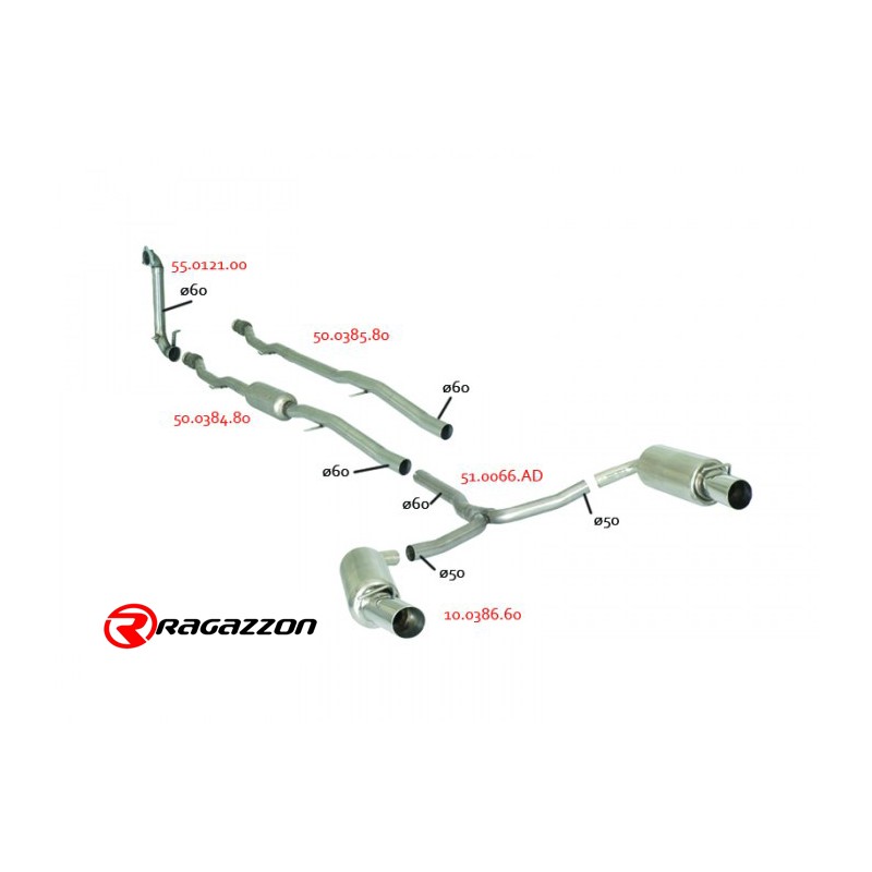 Silencieux arrière duplex en inox g/d avec 2 sorties rondes Sport Line 90 mm