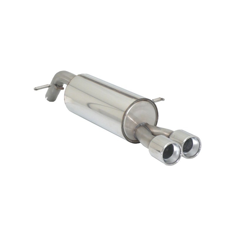 Silencieux arrière en inox avec 2 sorties rondes 90 mm décalées Silencieux arrière en inox avec 2 sorties rondes 90 mm décalées