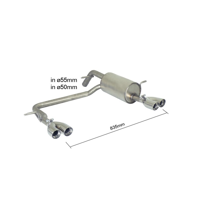 Silencieux arrière duplex en inox g/d avec 2 sorties rondes Sport Line 70 mm décalées - Modifier le pare-chocs d'origine