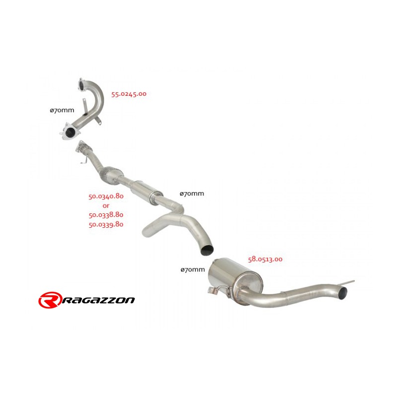 Silencieux arrière en inox avec 1 sortie ronde centrale 70 mm - Ligne avec diamètre majoré 70 mm