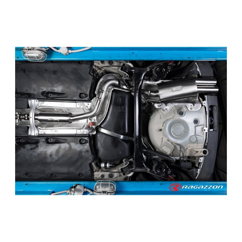 Tube intermédiaire groupe n sans silencieux en inox + Silencieux  arrière en inox avec 2 sorties rondes 80 mm décalées
 Ligne.