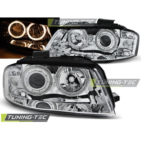 PHARES ANGEL EYES CHROME pour AUDI A3 8P 05.03-03.08