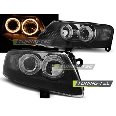 Phares ANGEL EYES noirs pour AUDI A6 C6 04.04-08