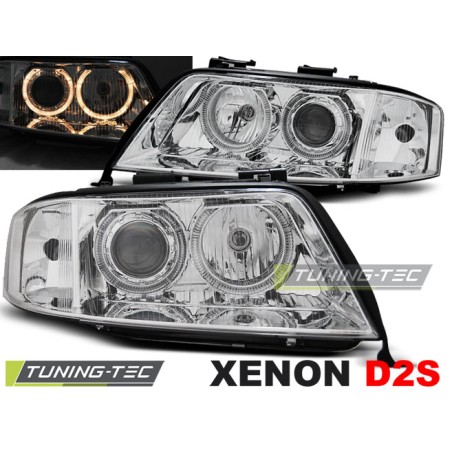 Phares Xénon Angel Eyes Chrome pour AUDI A6 05.97-09.99