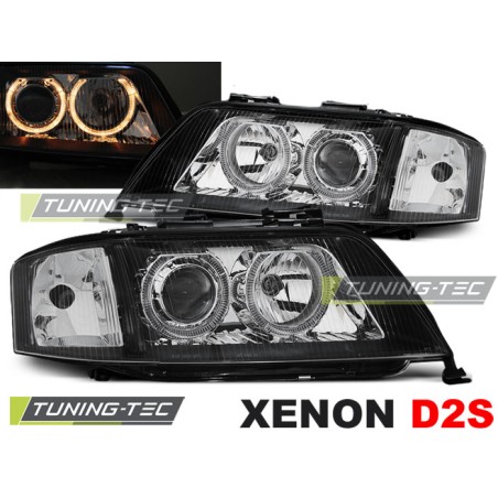 Phares Xénon Angel Eyes Noirs pour AUDI A6 05.97-09.99