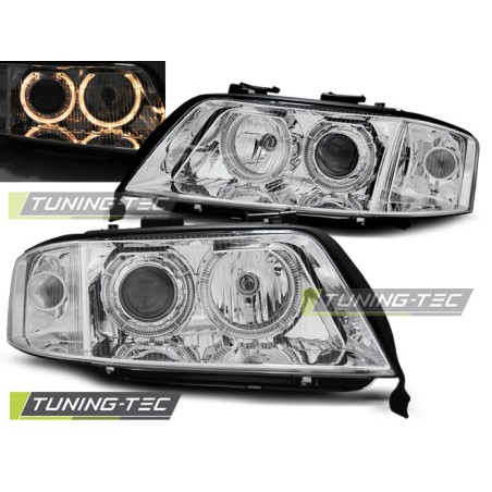 PHARES ANGEL EYES CHROME pour AUDI A6 06.01-05.04