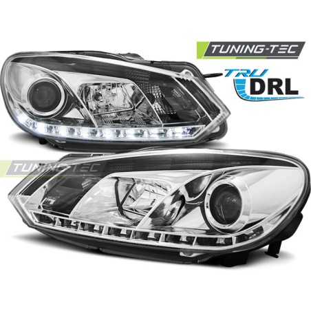 Phares avant TRUE DRL chrome pour VW Golf 6 10.08-12