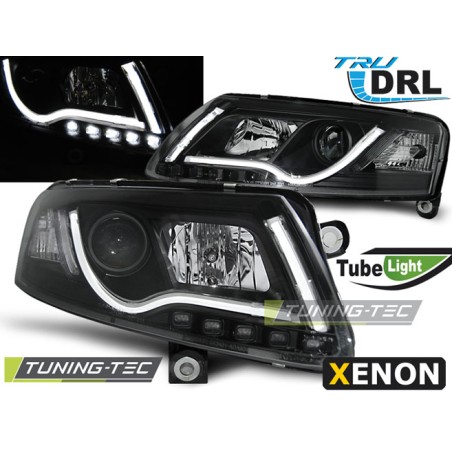 PHARES XENON TUBE LUMINEUX DRL NOIR compatible avec AUDI A6 C6 04-08