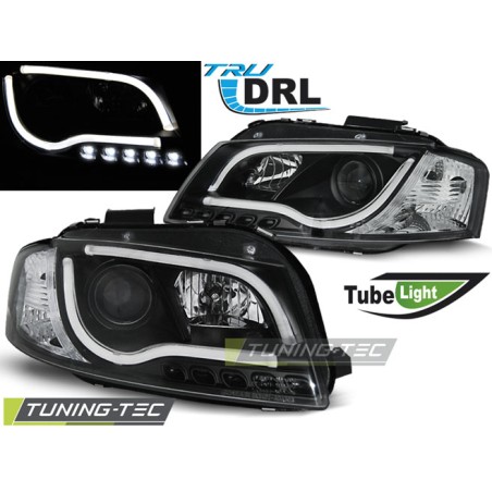 PHARES TUBE LIGHT DRL NOIR pour AUDI A3 8P 05.03-03.08