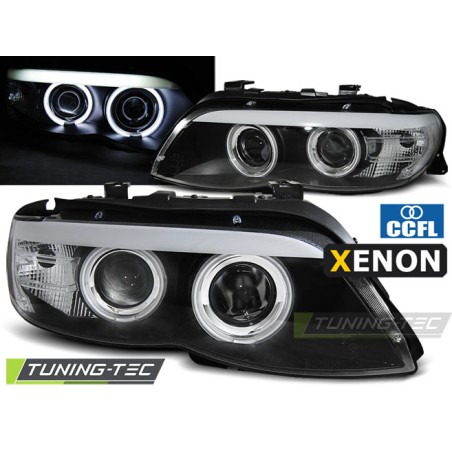 Phares Xénon Angel Eyes CCFL Noir pour BMW X5 E53 11.03-06