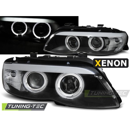 Phares Xénon Angel Eyes Noir pour BMW X5 E53 11.03-06