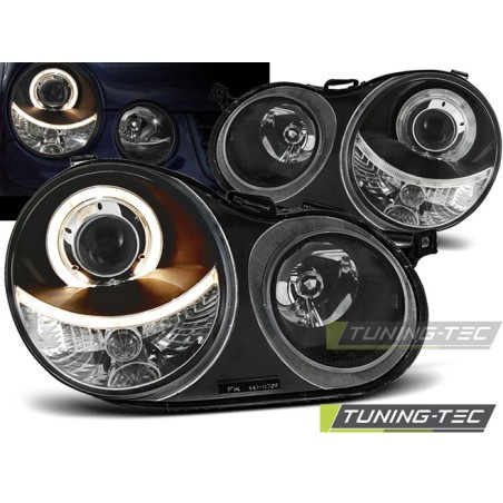 Phares Angel Eyes noirs pour VW Polo 9N 11.01-04.05