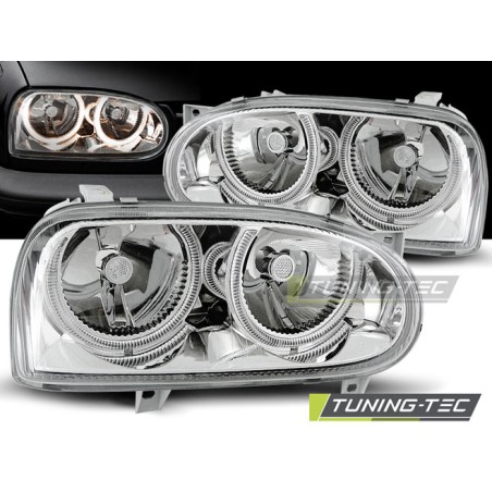 Phares Angel Eyes Chrome pour VW Golf 3 09.91-08.97