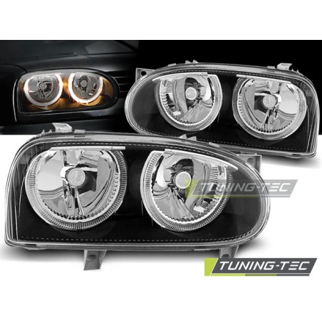 Phares Angel Eyes noirs pour VW Golf 3 09.91-08.97