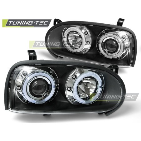 Phares ANGEL EYES noirs pour VW GOLF 3 09.91-08.97