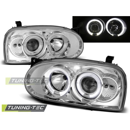 Phares Angel Eyes Chrome pour VW Golf 3 09.91-08.97