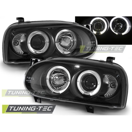 Phares Angel Eyes noirs compatibles VW Golf 3 09.91-08.97