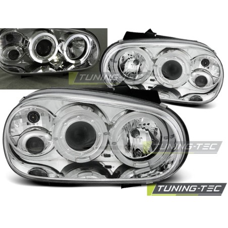 Phares Angel Eyes Chrome pour VW Golf 4 09.97-09.03