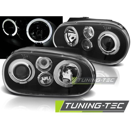 Phares Angel Eyes noirs pour VW Golf 4 09.97-09.03