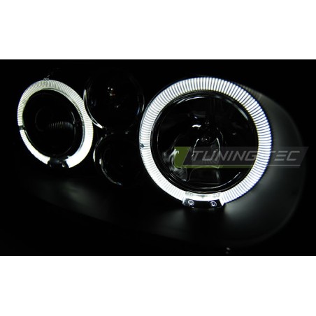 Phares Angel Eyes noirs pour VW Golf 4 09.97-09.03