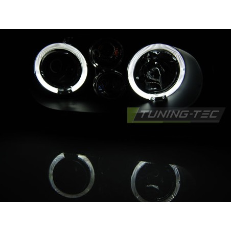 Phares Angel Eyes noirs pour VW Golf 4 09.97-09.03