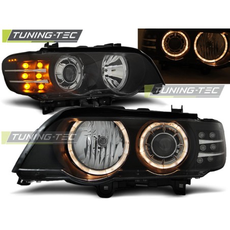 Phares Angel Eyes noirs avec indicateur LED pour BMW X5 E53 09.99-10.03