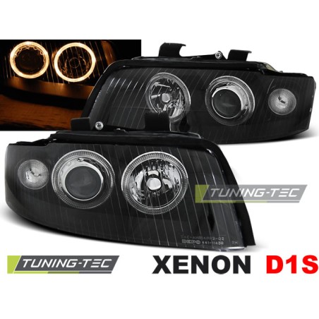 Phares Xénon Angel Eyes Noirs compatibles AUDI A4 10.00-10.04