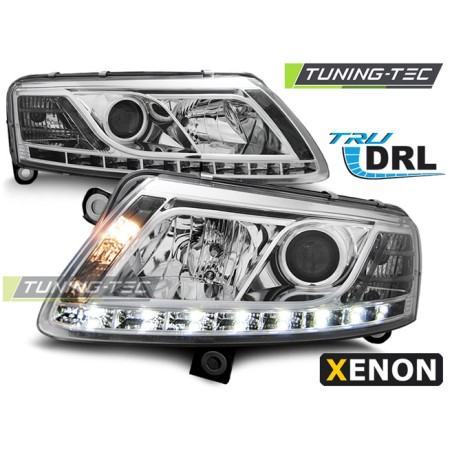 Phares Xénon True DRL Chrome pour AUDI A6 C6 04.04-08