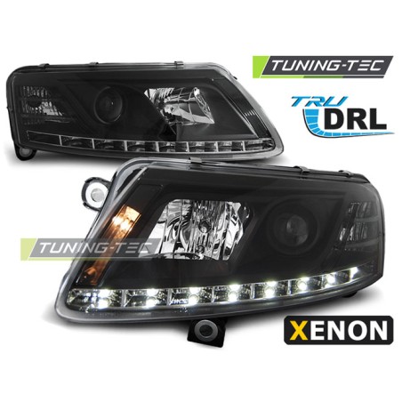 Phares Xénon True DRL Noir pour Audi A6 C6 04.04-08