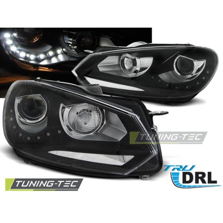 Phares TRUE DRL noirs pour VW Golf 6 10.08-12