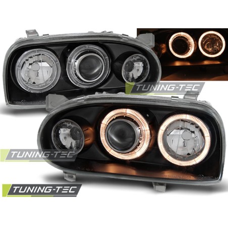 Phares ANGEL EYES noirs pour VW GOLF 3 09.91-08.97