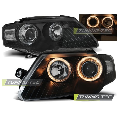 Phares Angel Eyes noirs pour VW Passat B6 3C 03.05-10