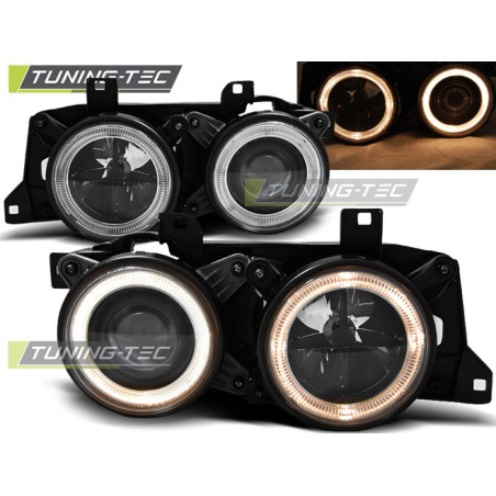 Phares Angel Eyes noirs compatibles avec BMW E32/E34