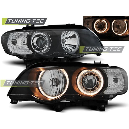 Phares Xénon Angel Eyes Noir pour BMW X5 E53 09.99-10.03