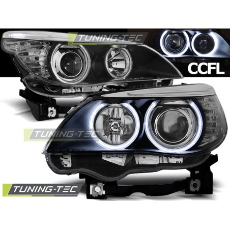 Phares Angel Eyes CCFL noirs pour BMW E60/E61 03-07