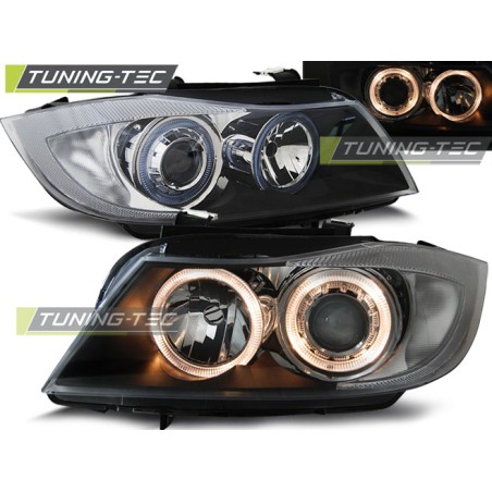 Phares Angel Eyes noirs compatibles avec BMW E90/E91 03.05-08.08