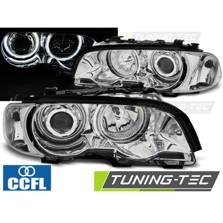 Phares Angel Eyes CCFL Chrome pour BMW E46 04.99-03.03 Coupé Cabriolet