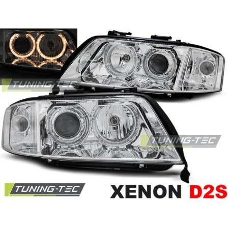 Phares Xénon Angel Eyes Chrome pour AUDI A6 10.99-06.01