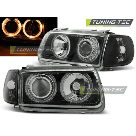 Phares Angel Eyes noirs pour VW Polo 6N 10.94-09.99