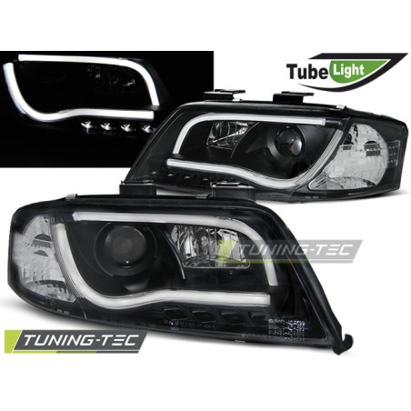 Phares TUBE LIGHT noirs compatibles AUDI A6 05.97-05.01