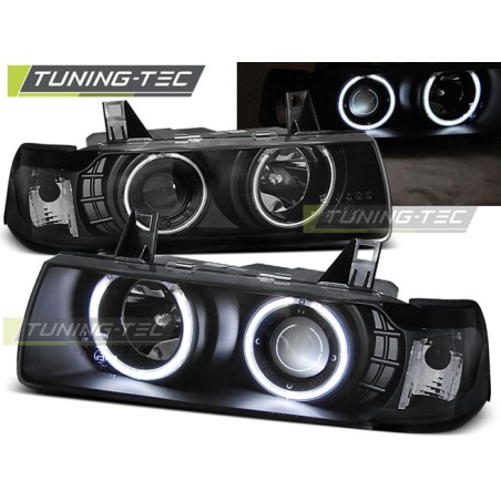 Phares Angel Eyes CCFL noirs compatibles avec BMW E36 12.90-08.99 S/C/T