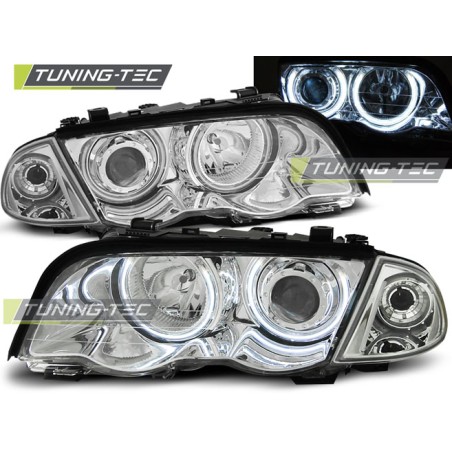 Phares Angel Eyes CCFL Chrome pour BMW E46 05.98-08.01 S/T