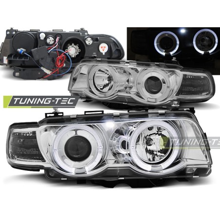 Phares Xénon Angel Eyes Chrome pour BMW E38 09.98-07.01