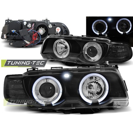 Phares Xénon Angel Eyes Noir compatible BMW E38 09.98-07.01